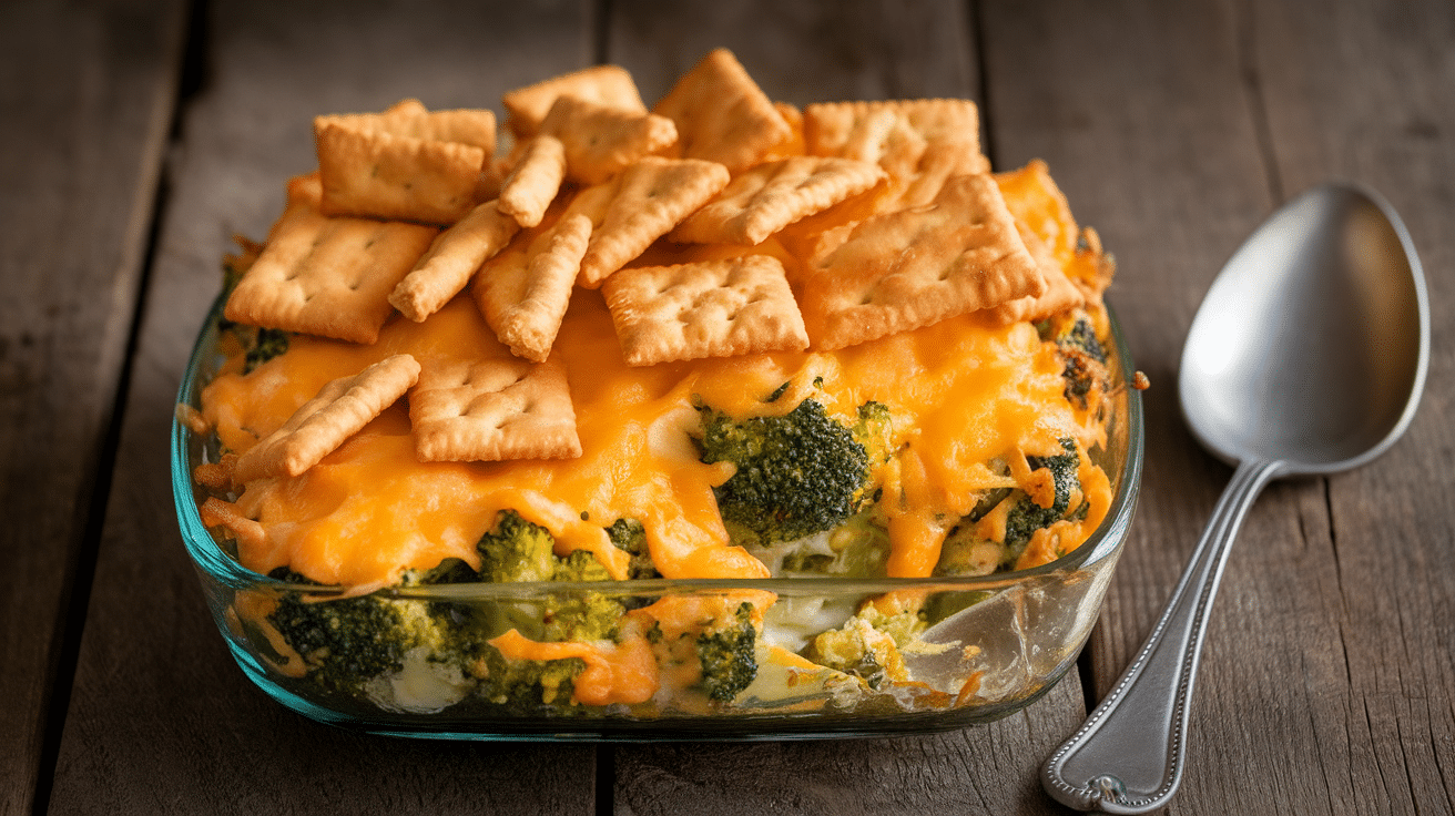 Cheesy Broccoli Casserole with Ritz Crackers