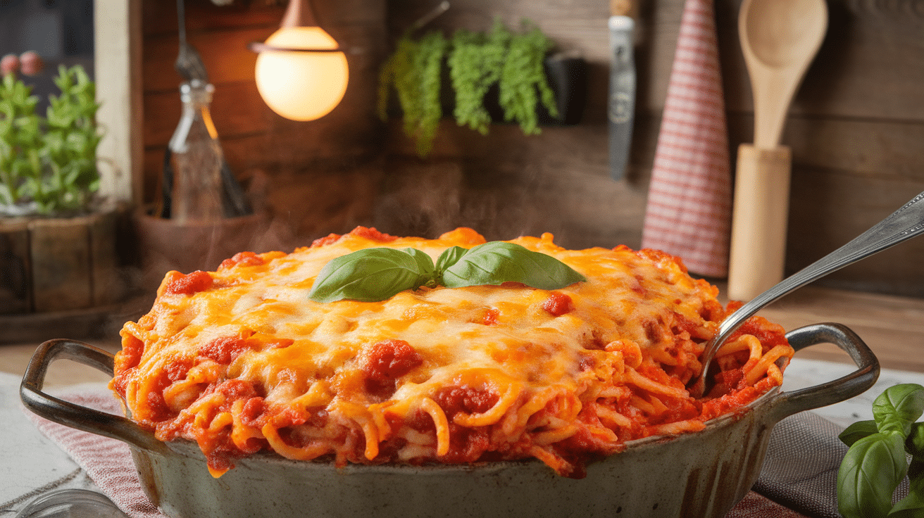 Cheesy Baked Spaghetti Casserole Recipe