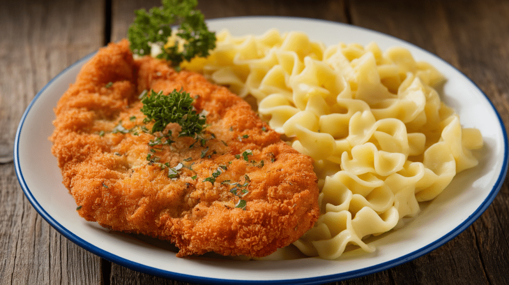 Chicken Schnitzel with Noodles