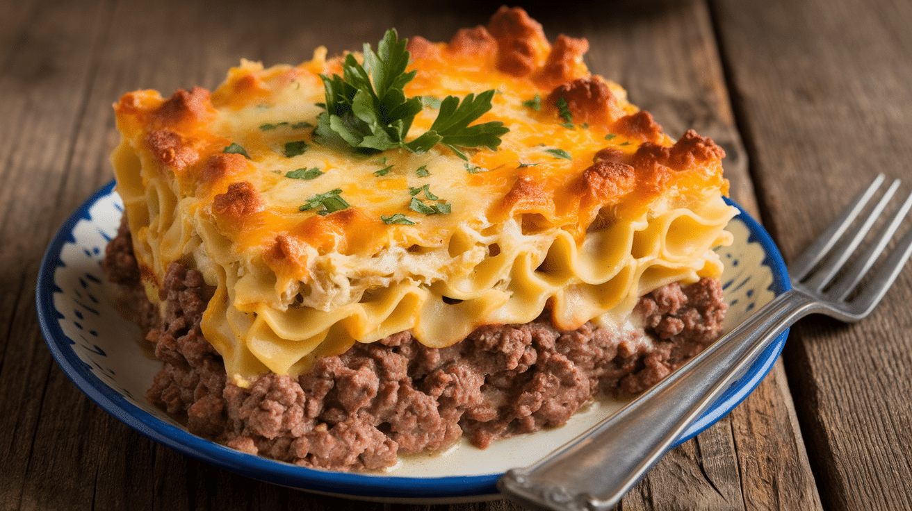 Amish Country Casserole with Ground Beef and Noodles