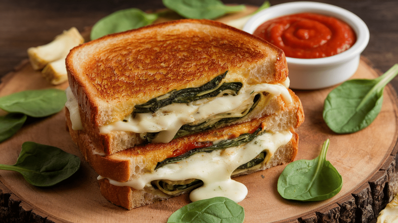 Delicious Spinach Artichoke Grilled Cheese Sandwich