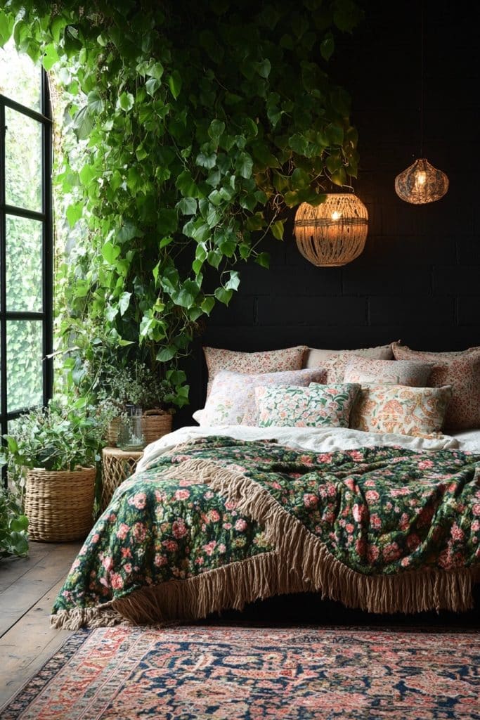 Mystical Charcoal: Boho Bedroom Retreat