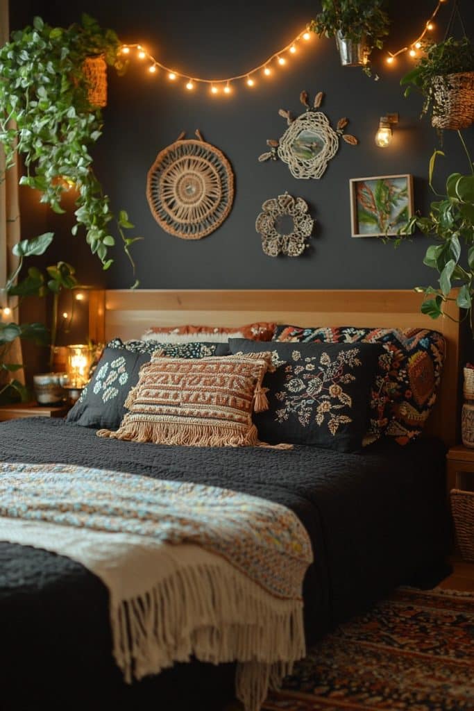 Noir Daydream: Boho Bedroom Vision