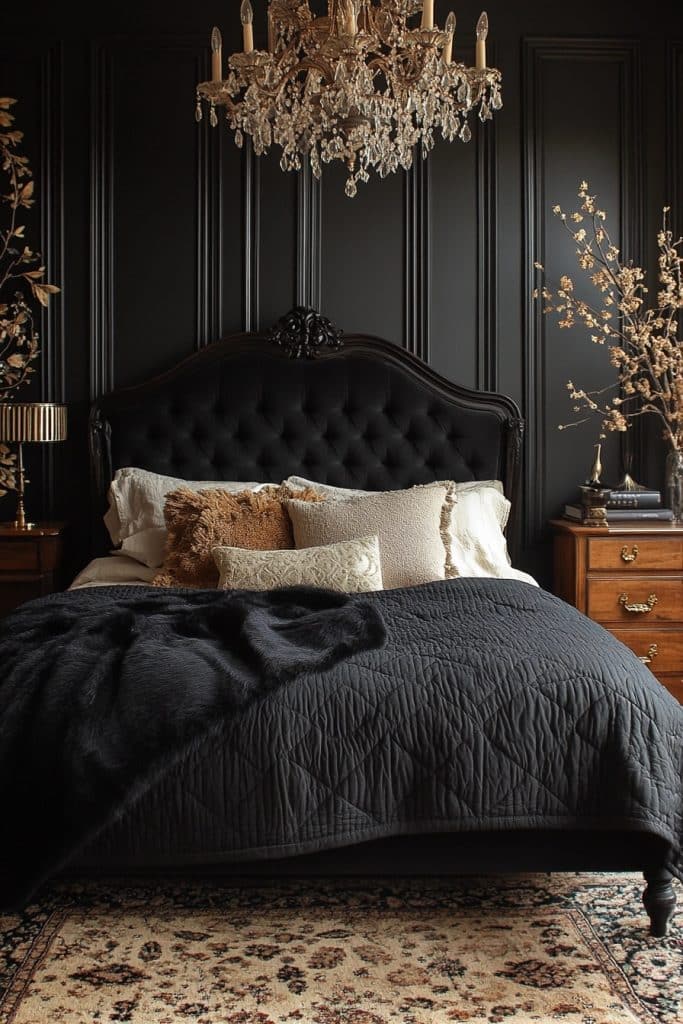 Noir Refinement: Elegant Boho Bedroom