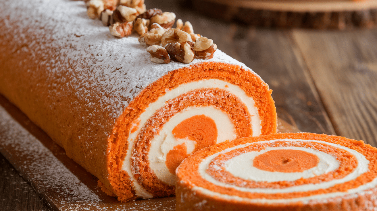 Moist and Creamy Carrot Cake Roll