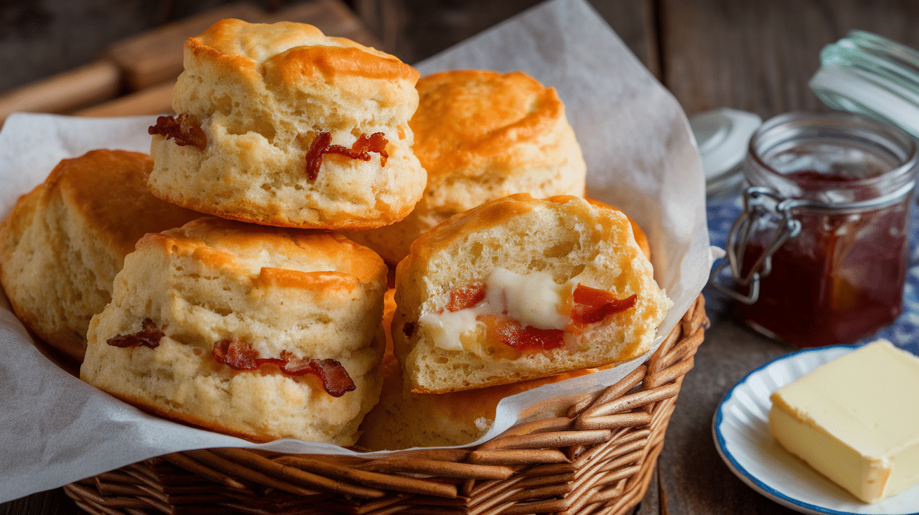 Flaky Bacon Cheddar Biscuits Recipe