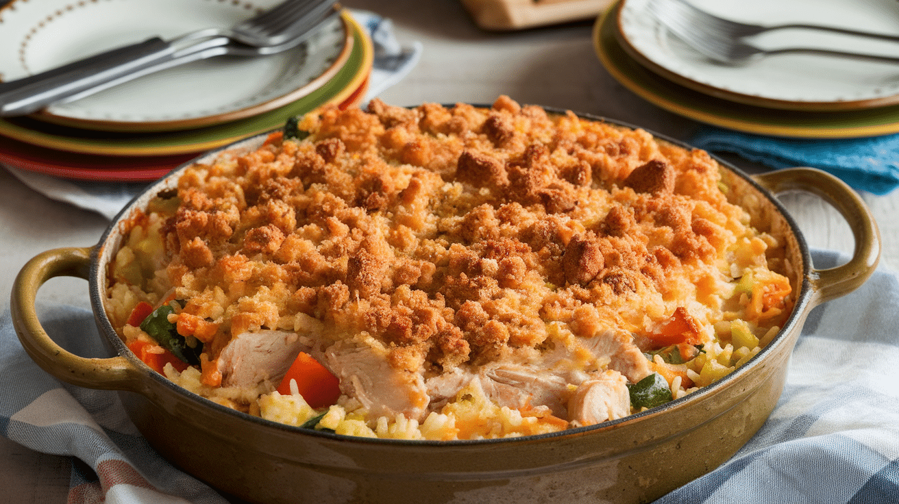 Cheesy Chicken and Rice Potluck Casserole Recipe