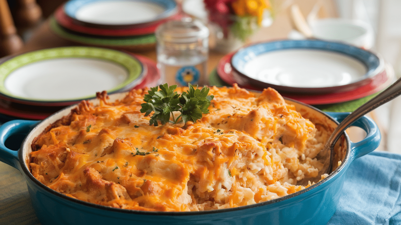 Cheesy Chicken and Rice Potluck Casserole Recipe