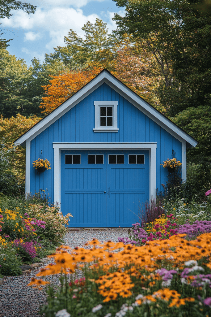 Bold Blue Farmhouse Garage Design