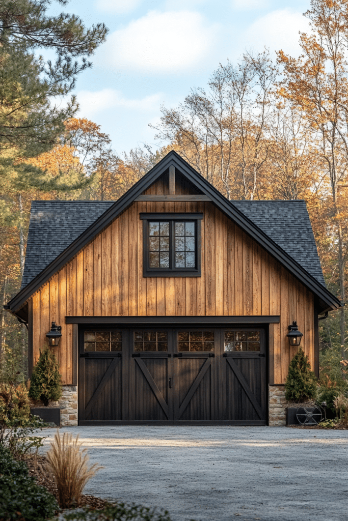 Horizontal Slat Wood Farmhouse Garage