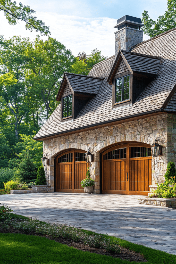 Rustic Stone-Finished Farmhouse Garage