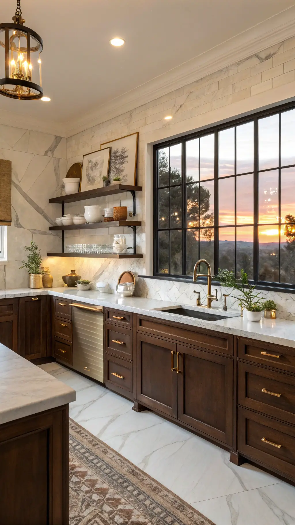 199modern walnut marble kitchen sunset