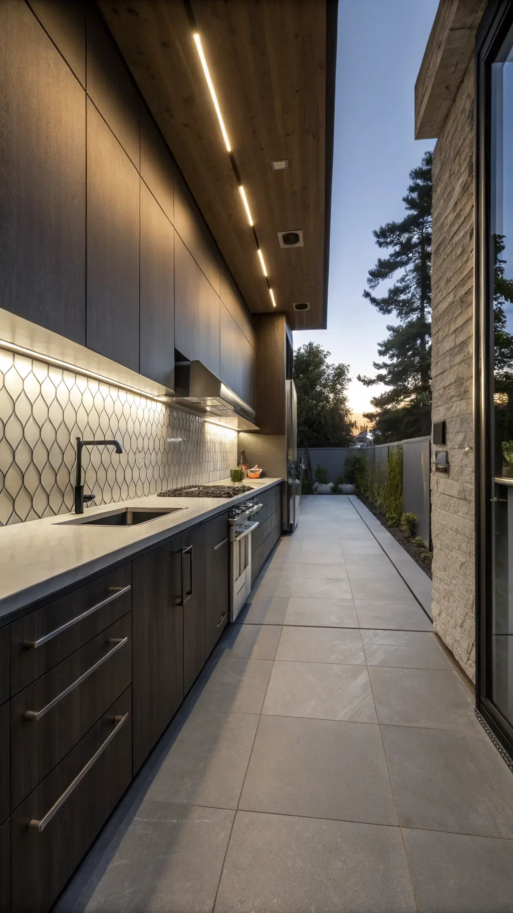 200minimalist galley charcoal concrete kitchen