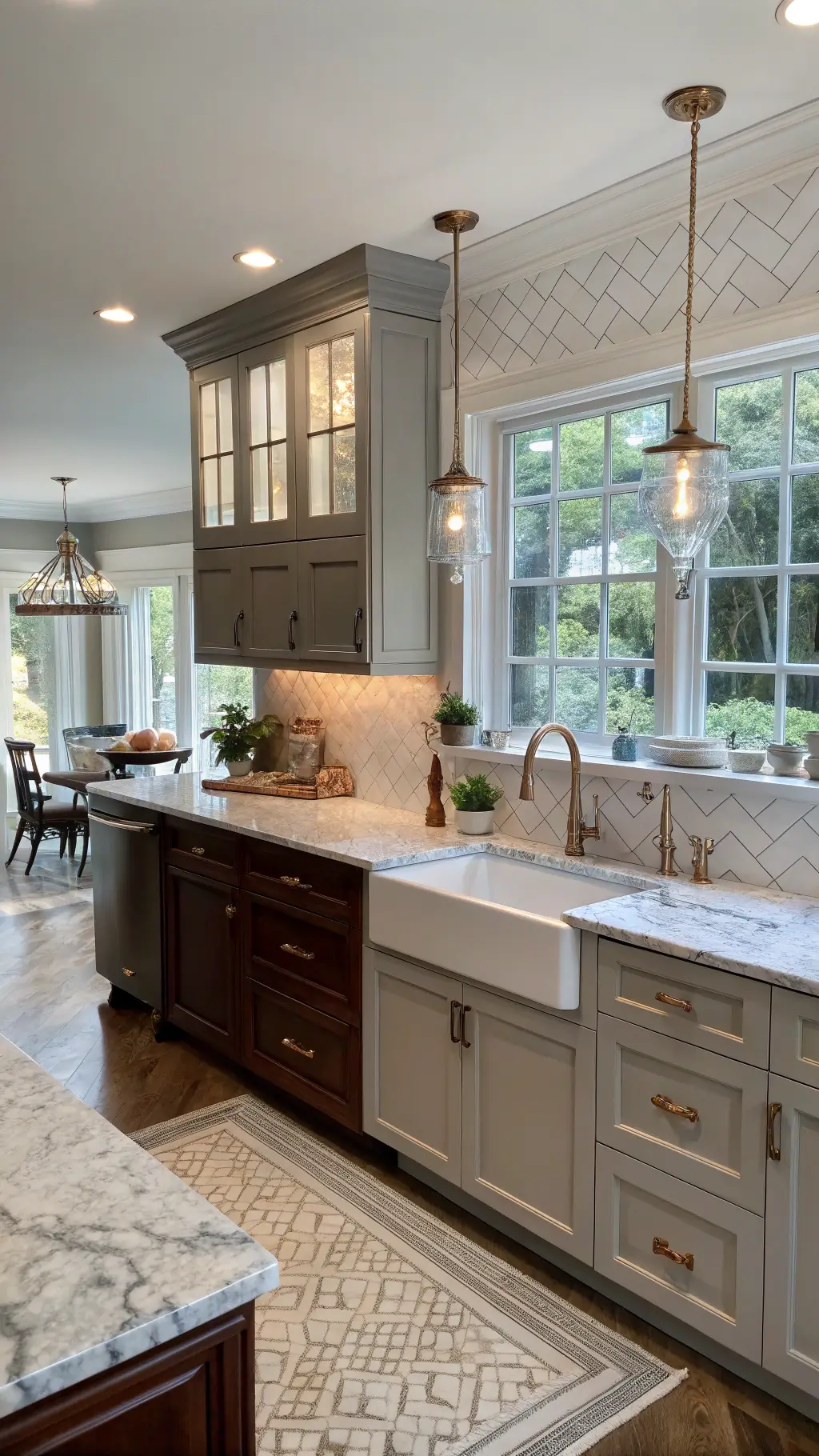 203transitional two tone kitchen morning light