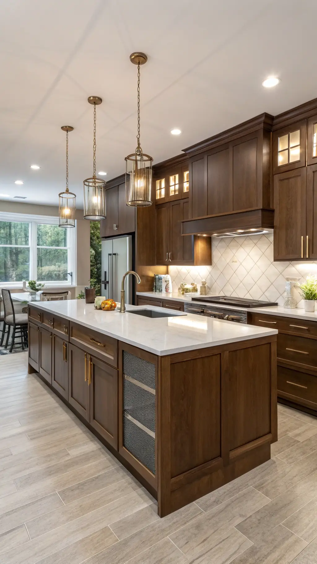 271modern cherry kitchen dusk lighting
