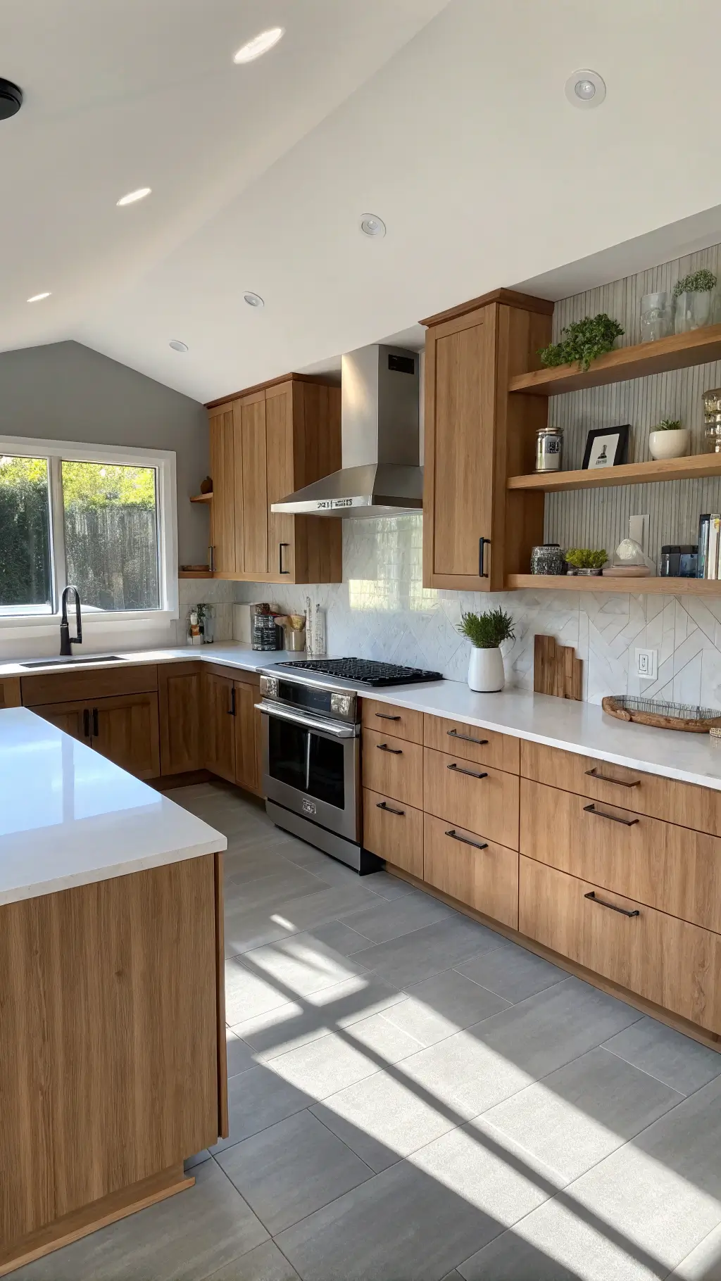 305modern lshaped hickory kitchen gray