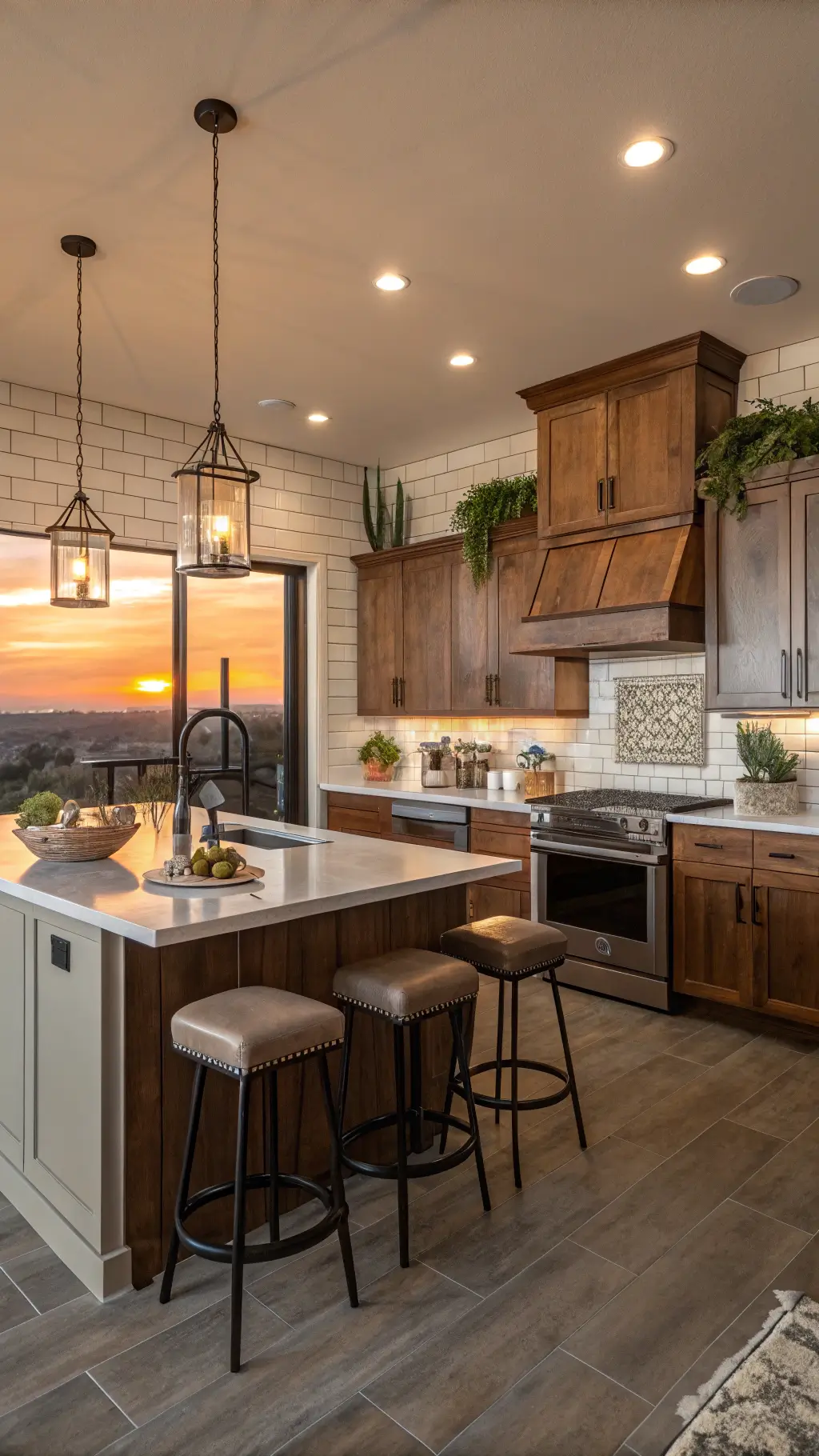 306transitional hickory kitchen sunset