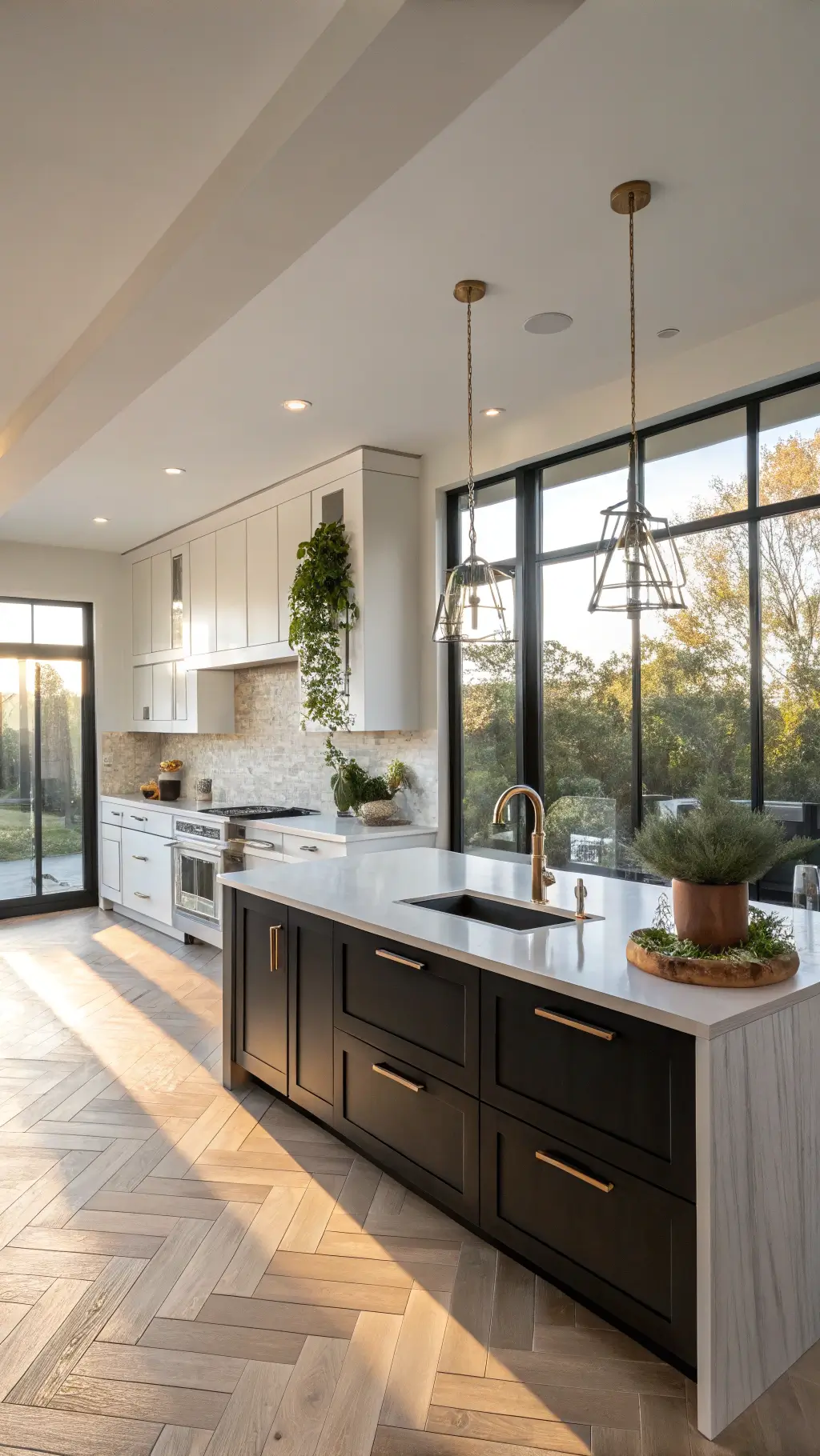 371modern sunlit kitchen black white gold