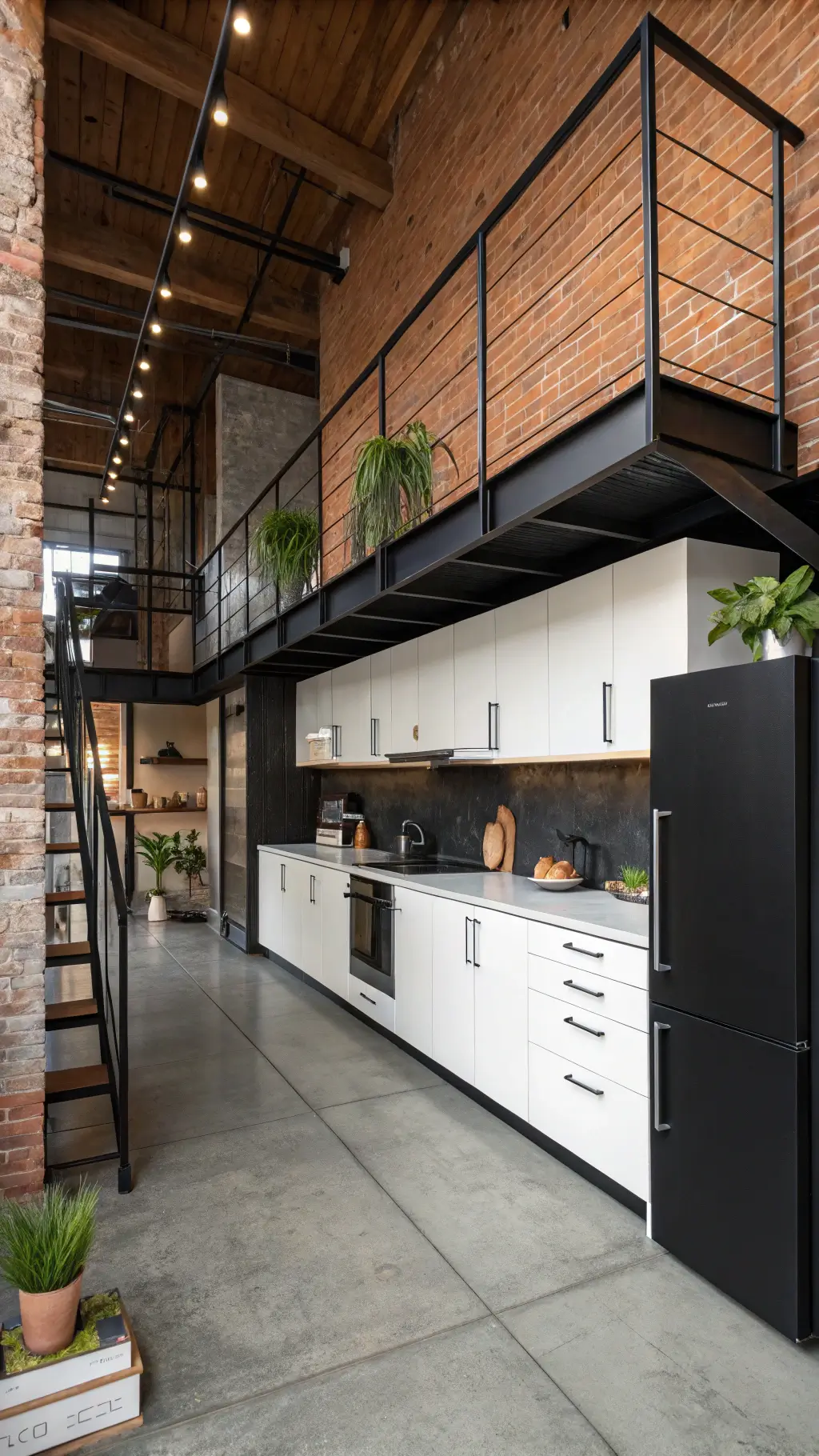 376modern loft kitchen mezzanine view