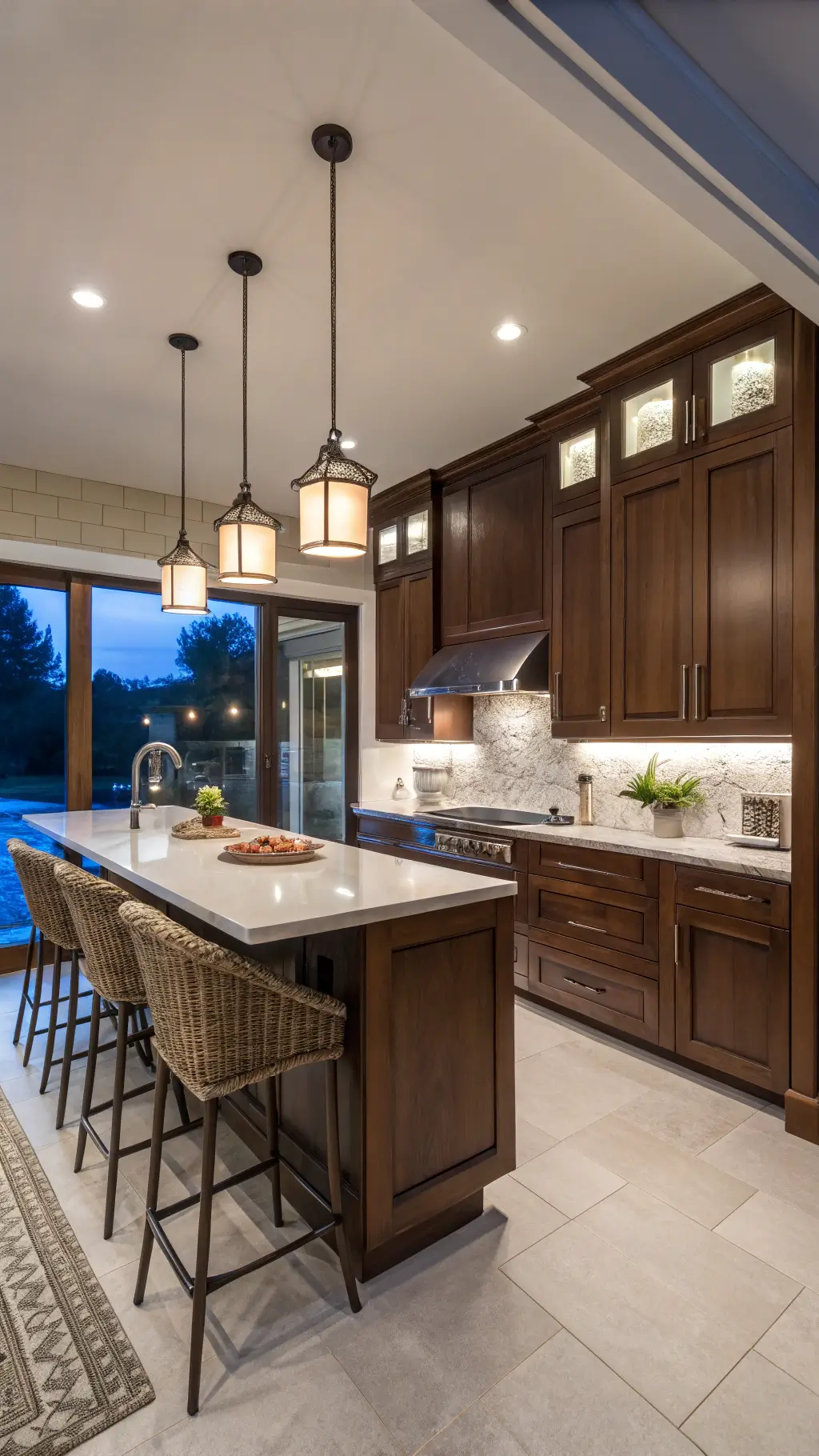 422transitional mahogany kitchen bluehour