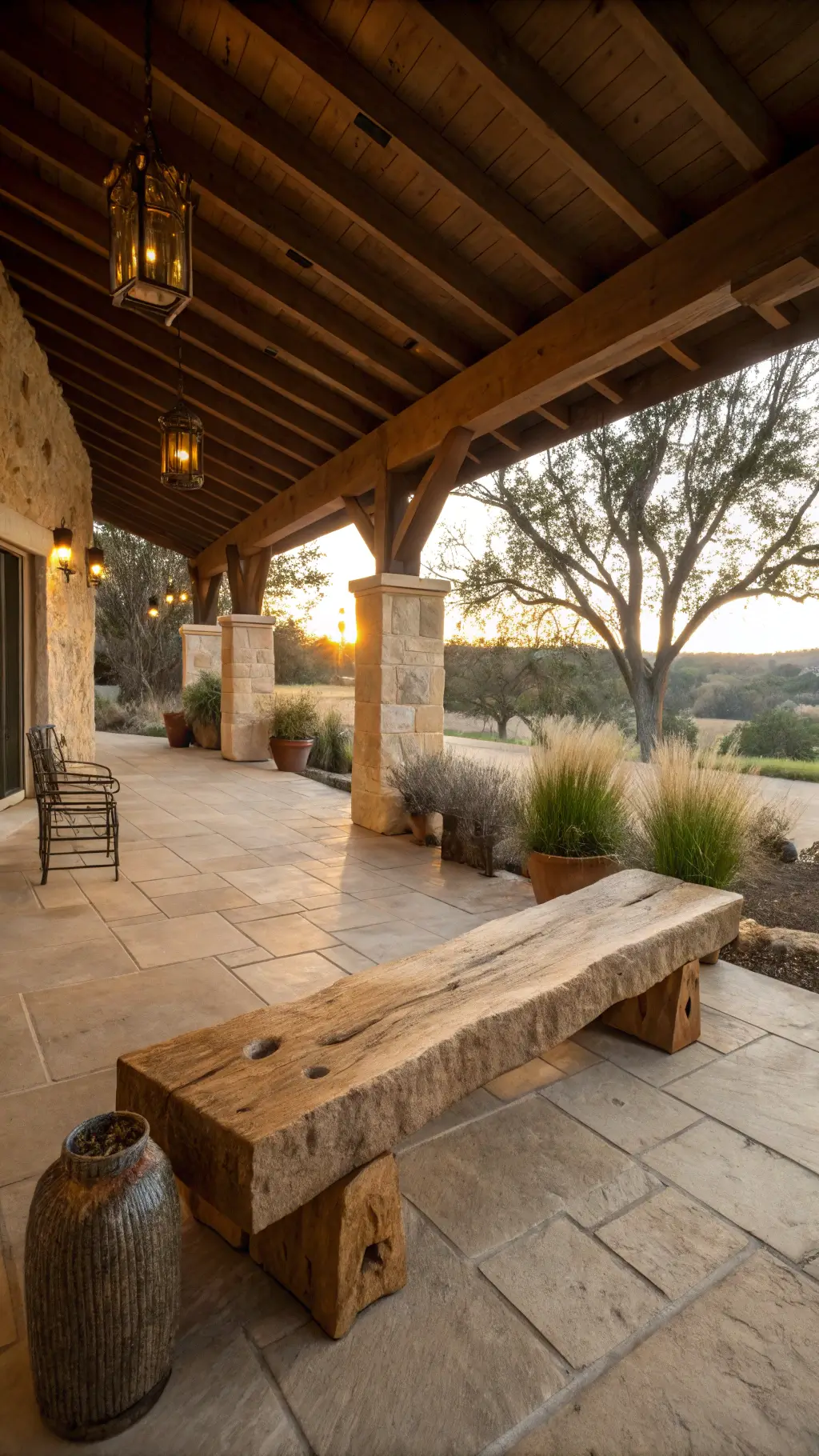 1213timber bench patio sunset