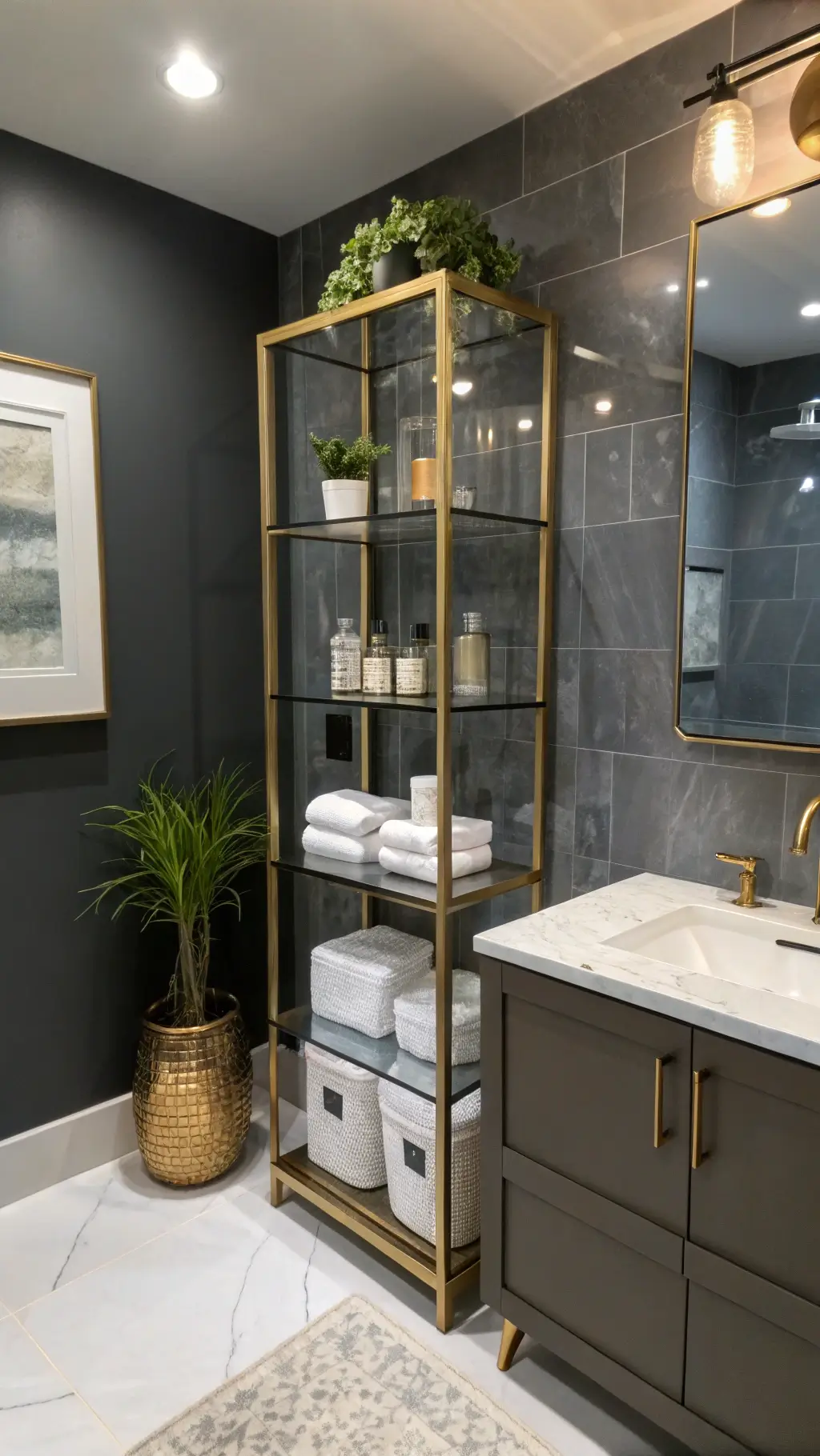 1226modern brass corner shelving