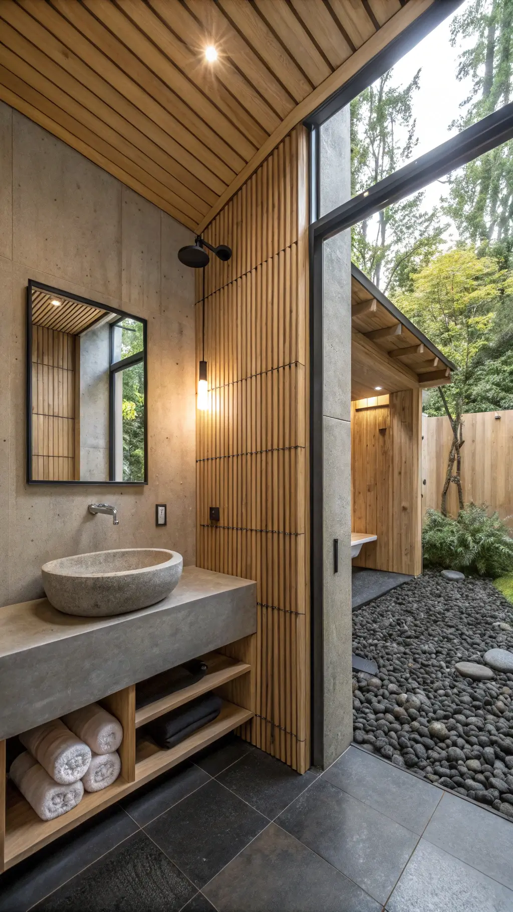 1251zen japanese bathroom oak concrete