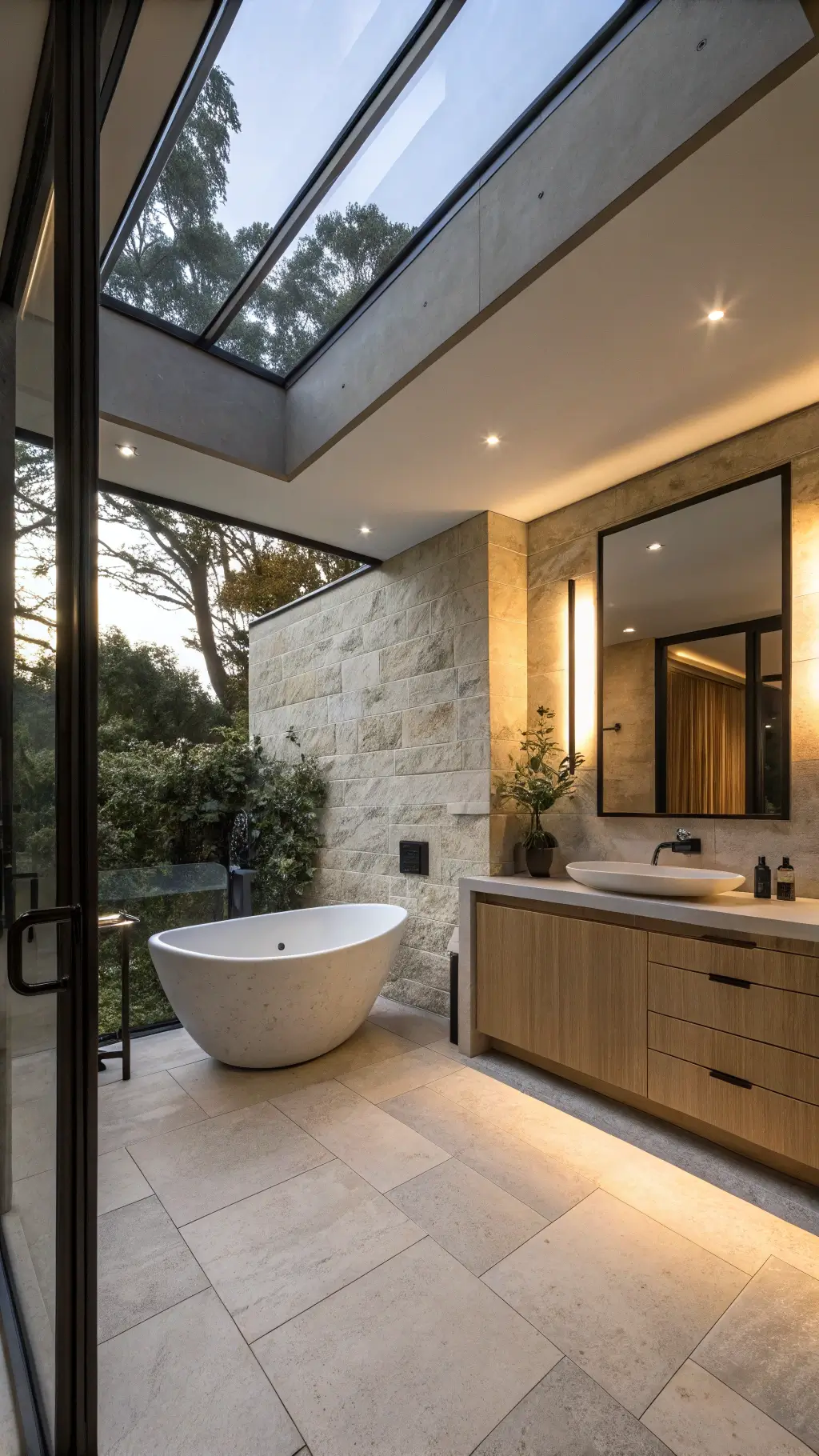 1293modern spa bathroom stone tub skylight
