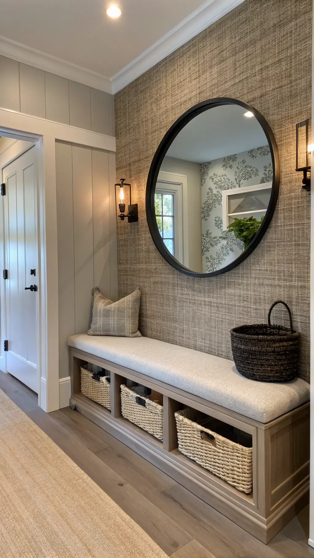 1308modern minimal entryway bench mirror