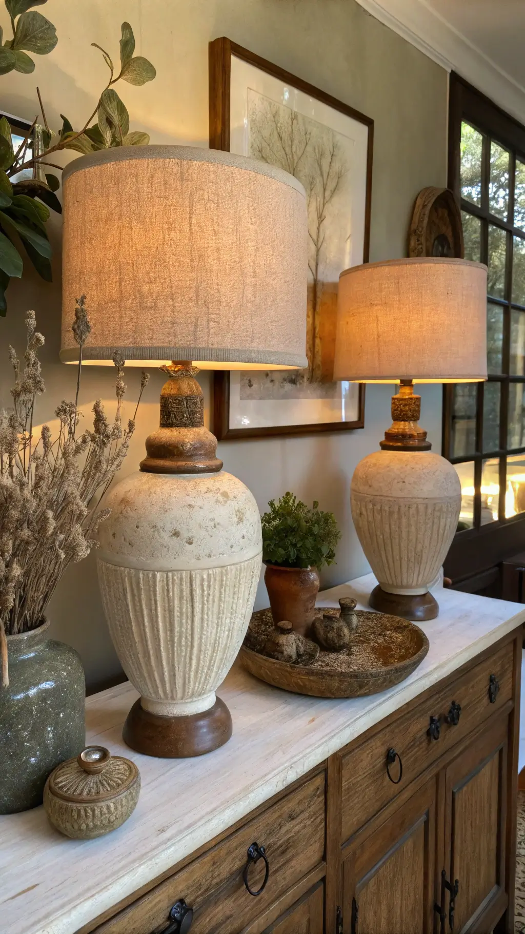 1487elegant sideboard ceramic lamps dusk