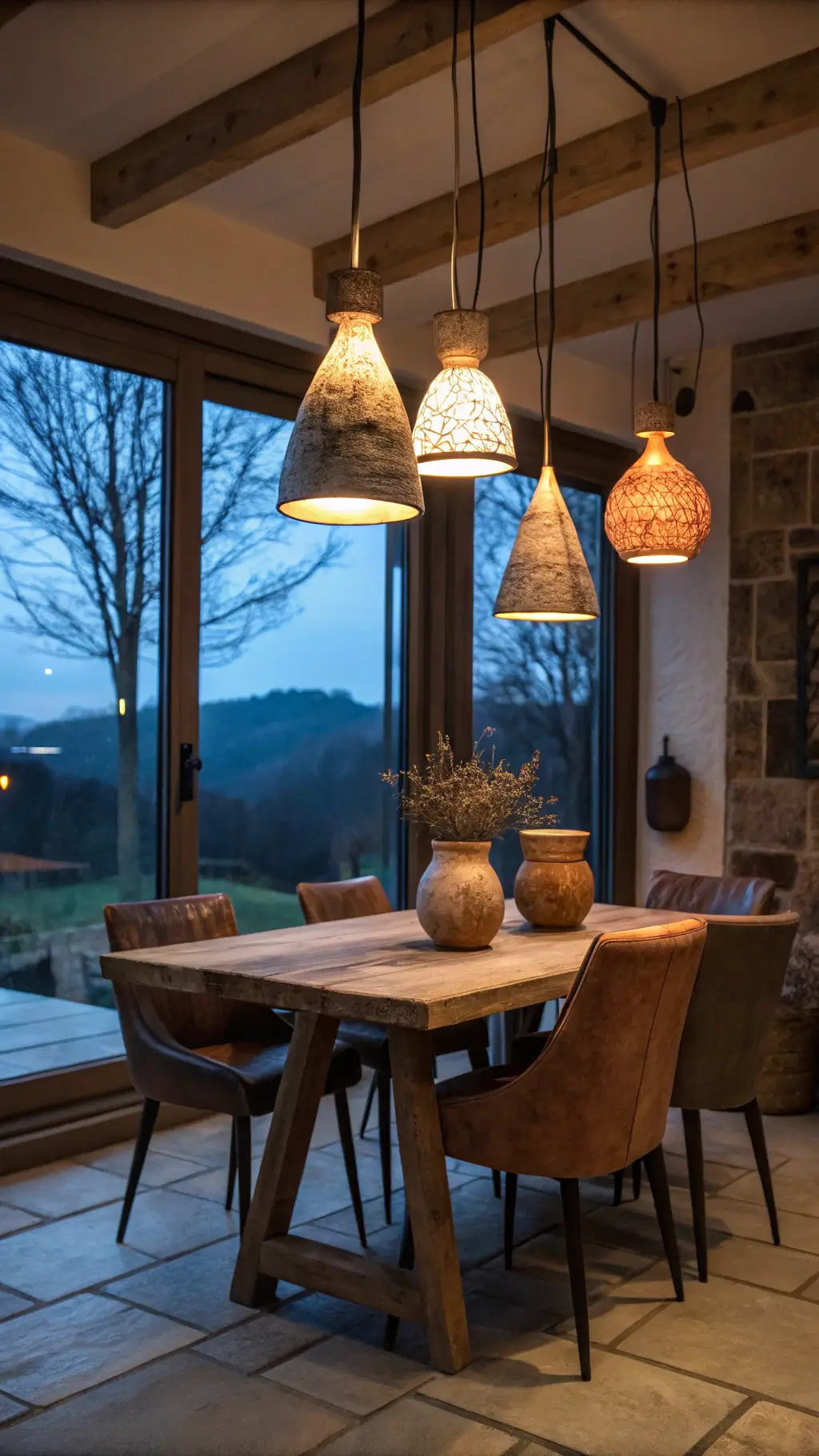 1493cozy dining pottery lights