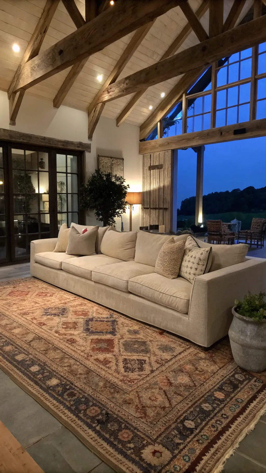 1757dusk great room vintage kilim ecru sofa
