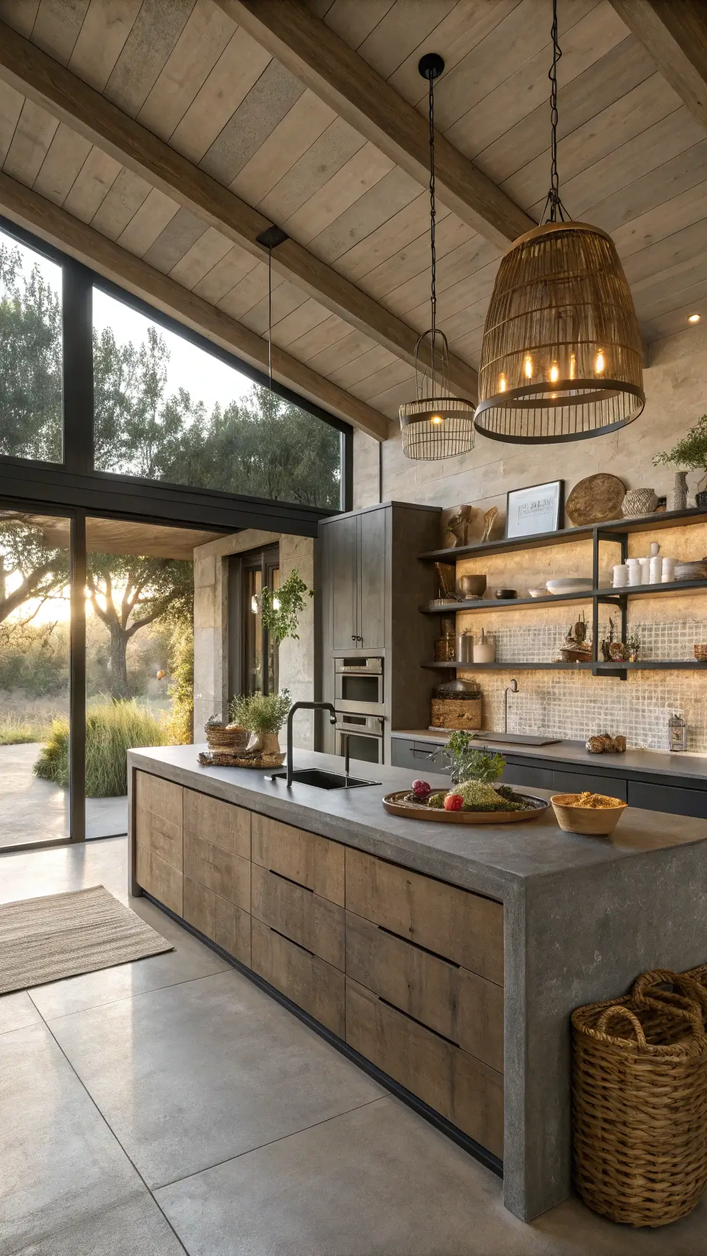 1811modern brass concrete kitchen dusk