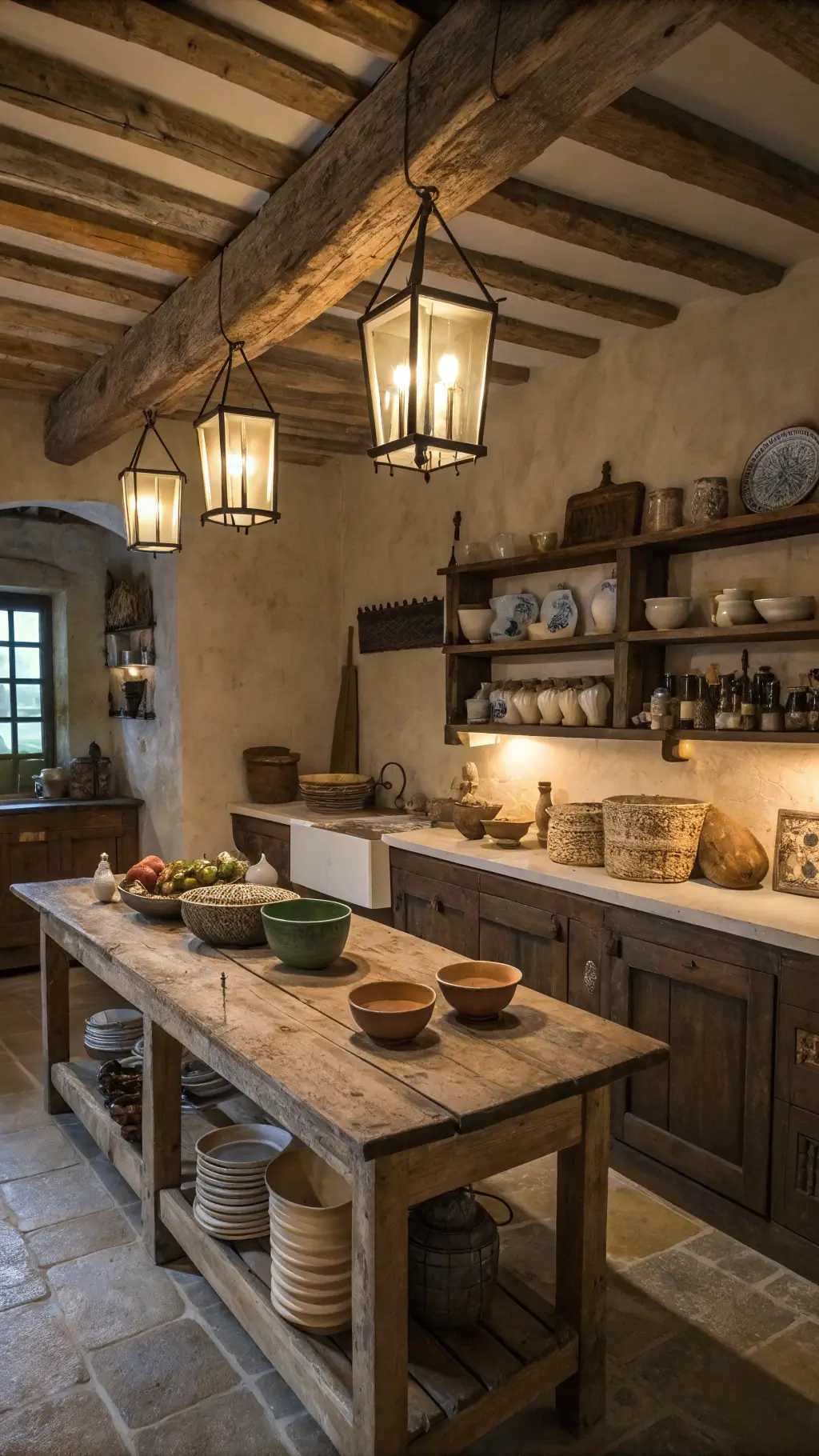 1815rustic beamed kitchen evening