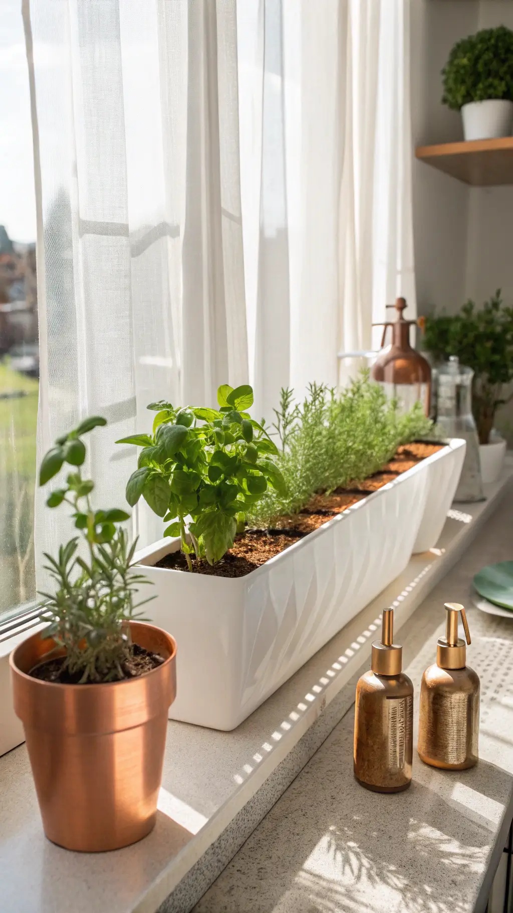 1857modern windowsill herbs copper light