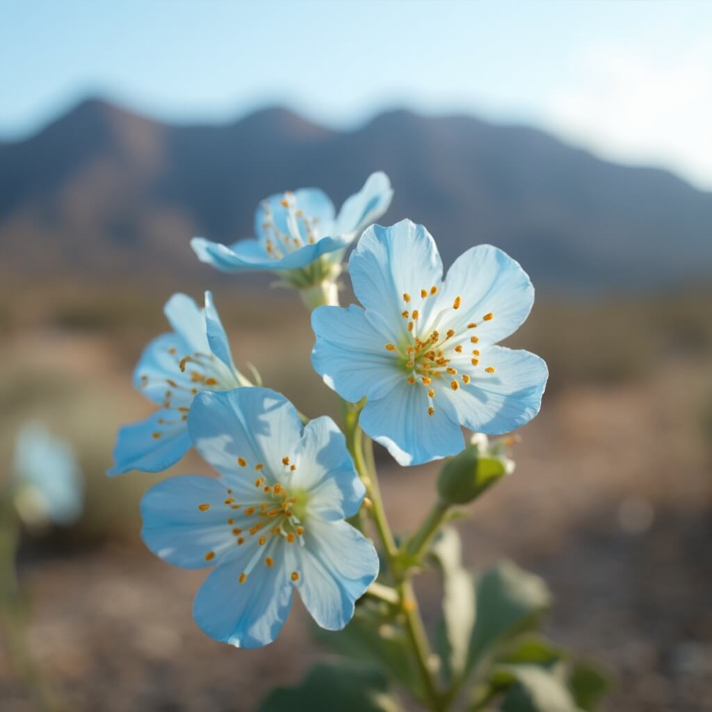 Close-up of baby blue eyes and tidy tip wildflowers with San Andreas Fault region's hills in the background