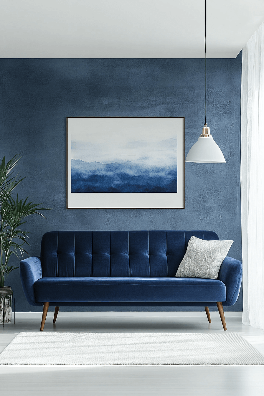 1 sleek minimalist blue sofa charm
