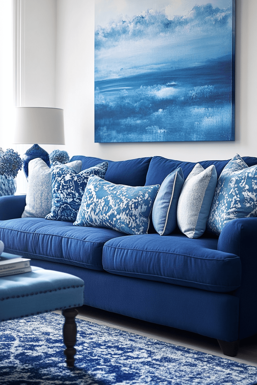 19 monochrome shades with blue couch