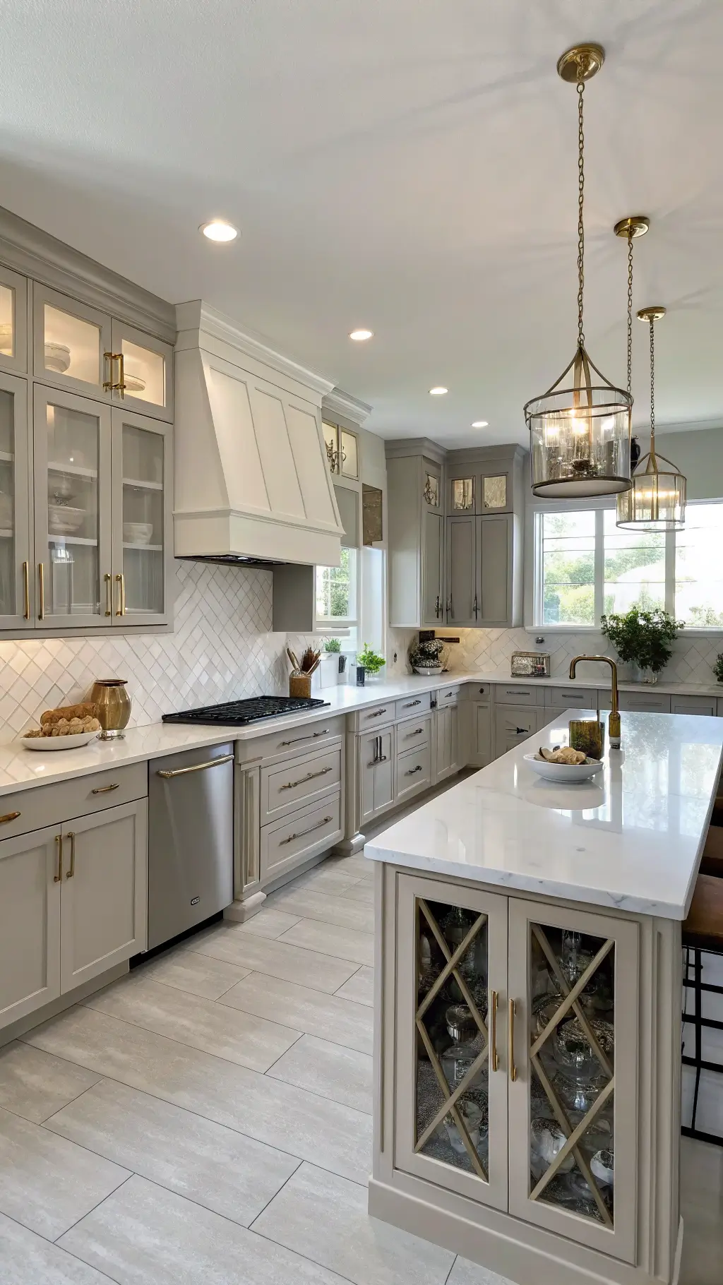1925modern greige kitchen storage island