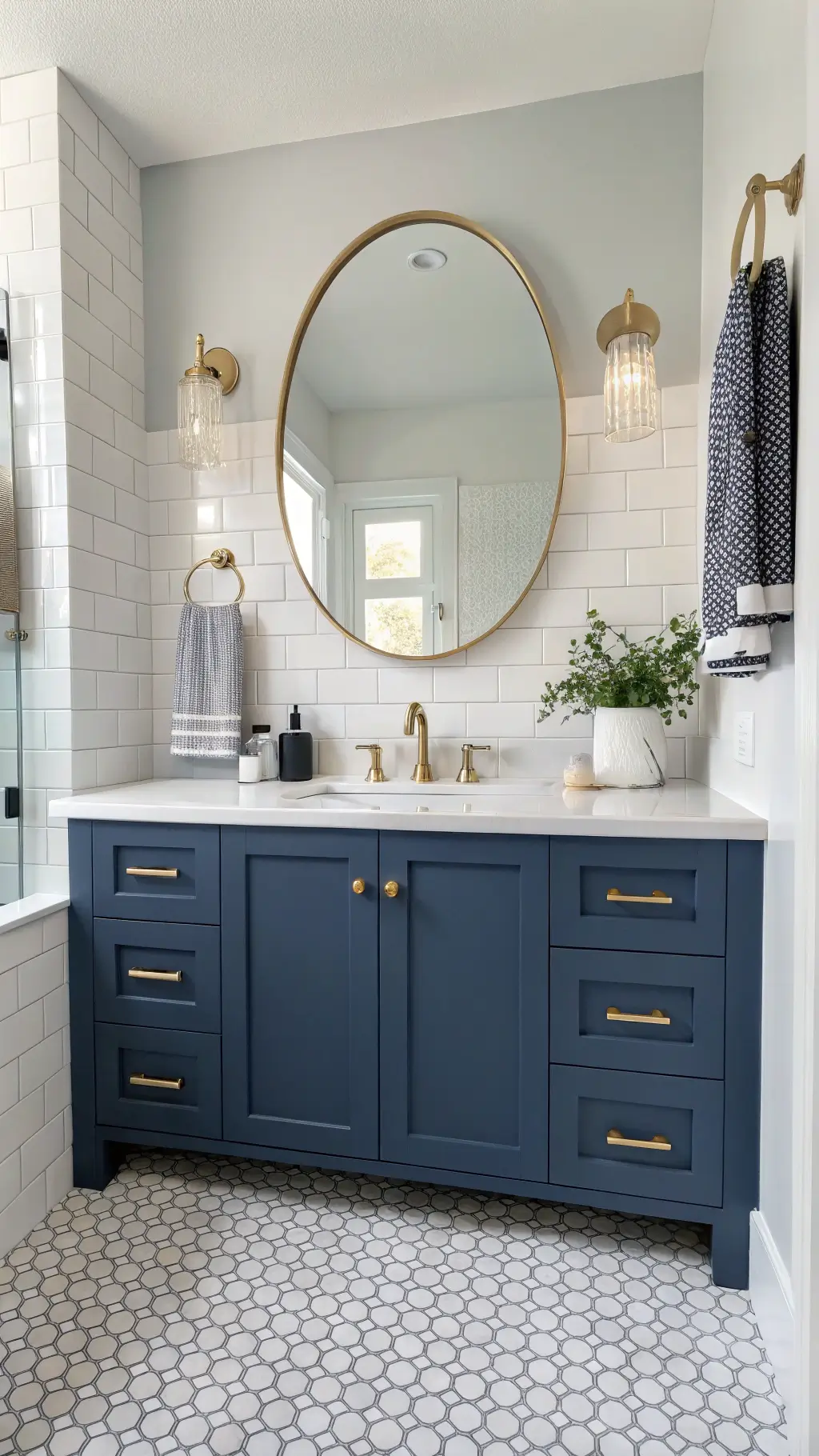 1949modern navy guest bath brass details
