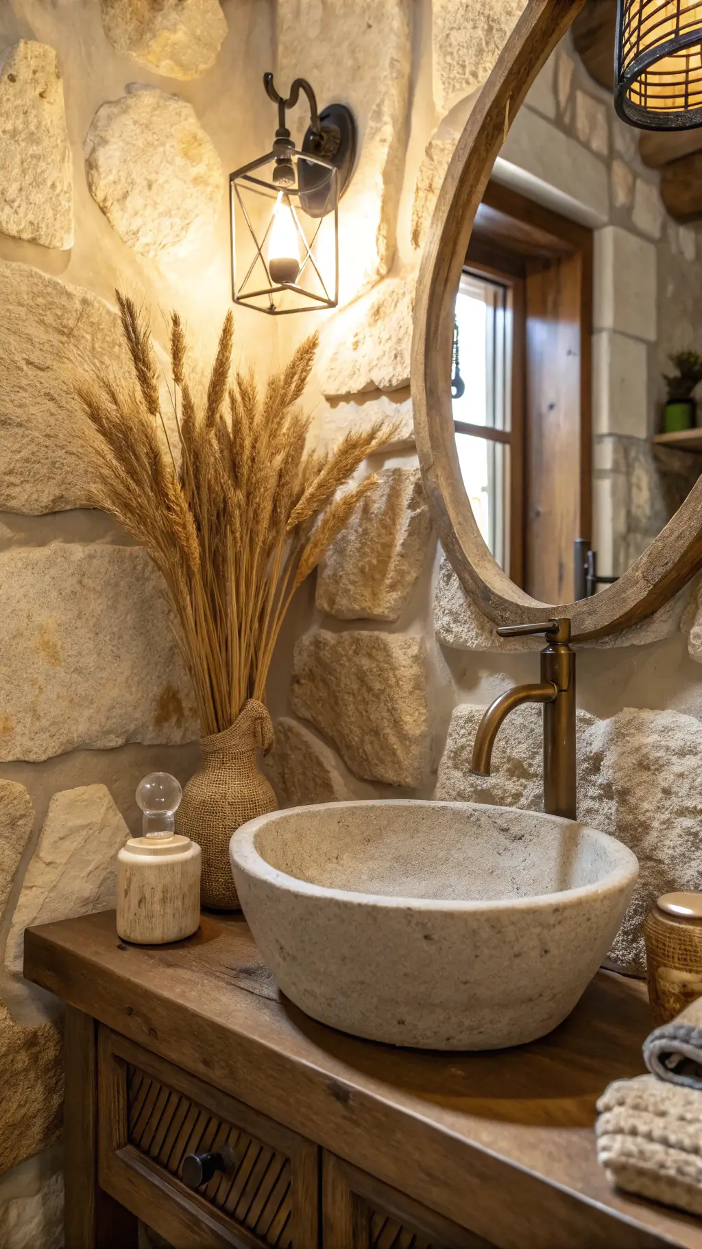 1976rustic modern powder room stone wood