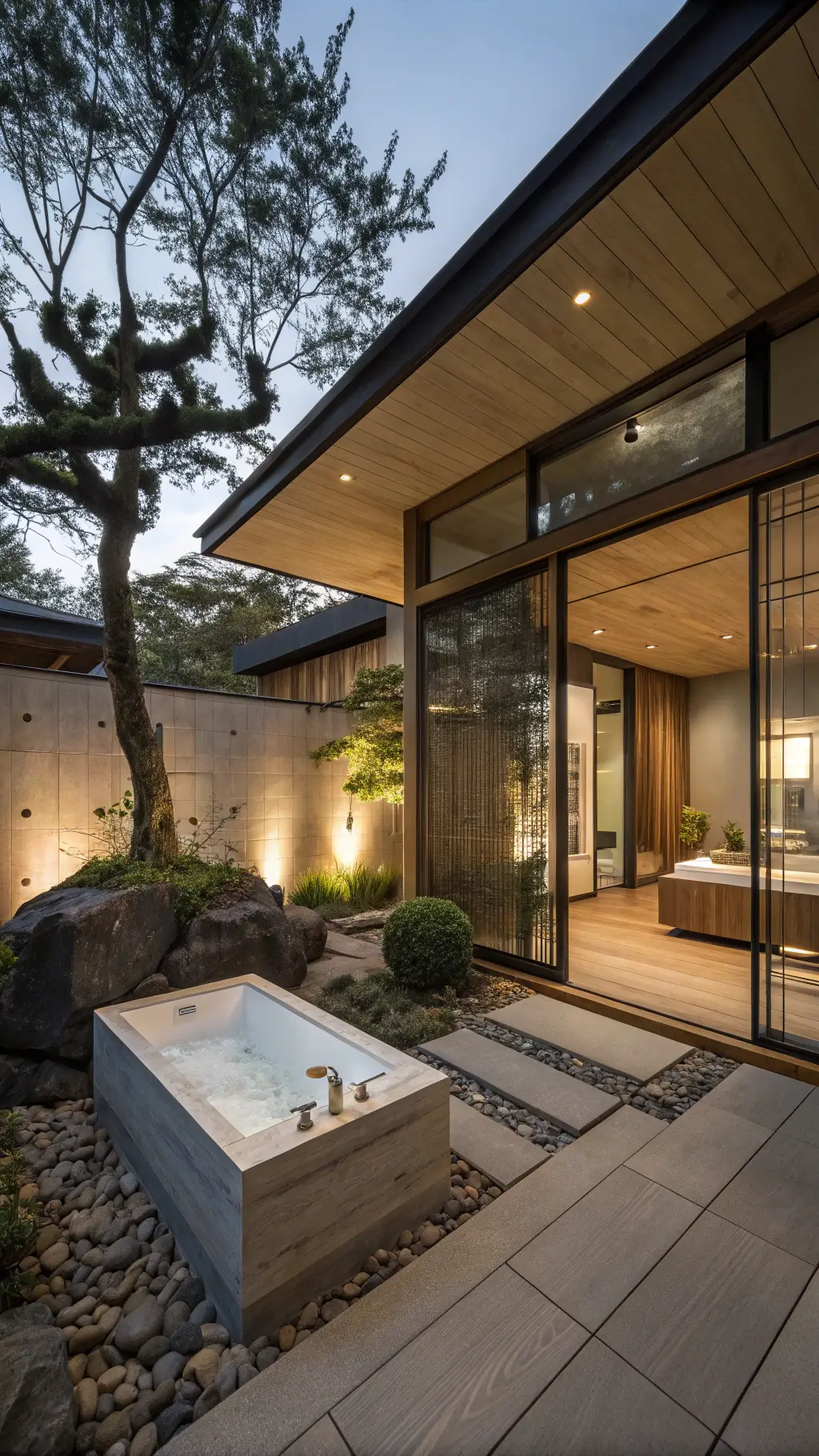 2048zen master bath dusk garden