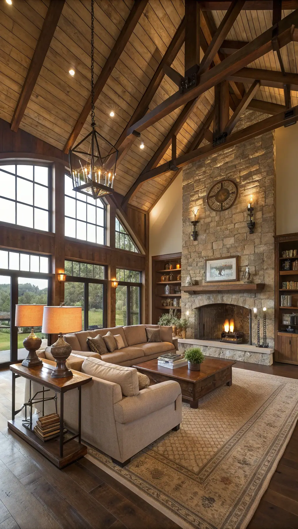 2107barn style living room golden hour