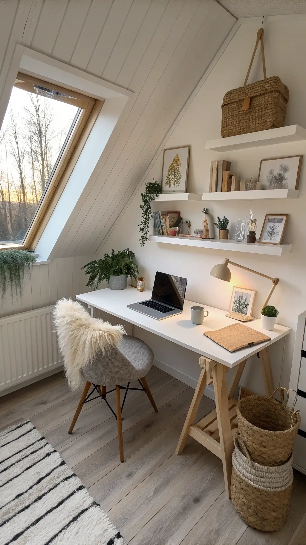 2130nordic cabin attic workspace golden hour