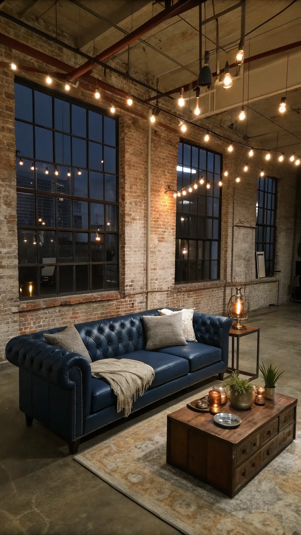 2133midnight blue leather couch industrial loft