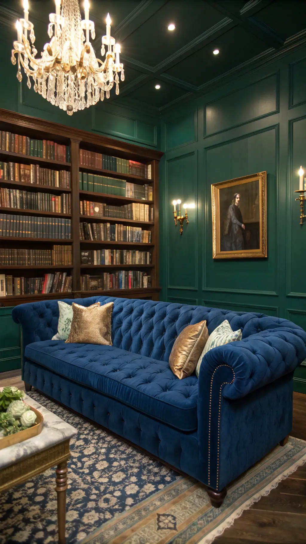 2137sapphire velvet chesterfield library evening