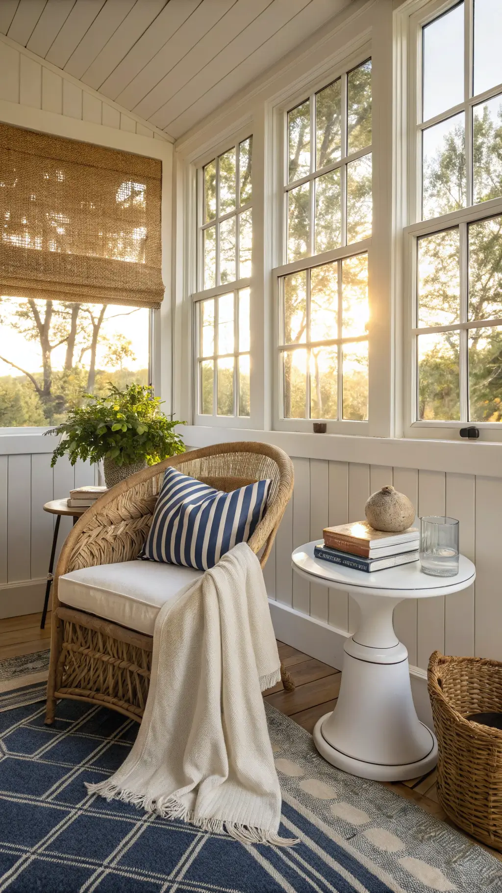 2159cozy sunroom reading nook golden hour
