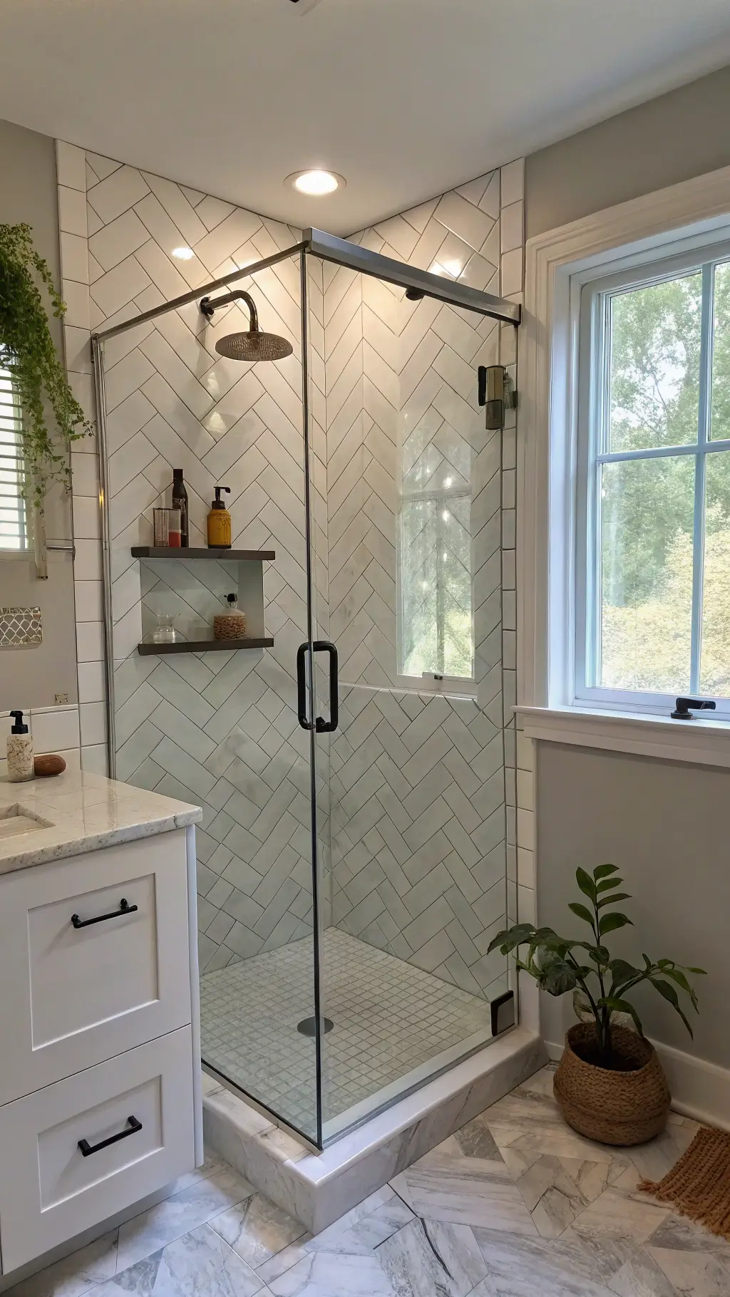 2163corner walkin shower marble subway tile bathroom