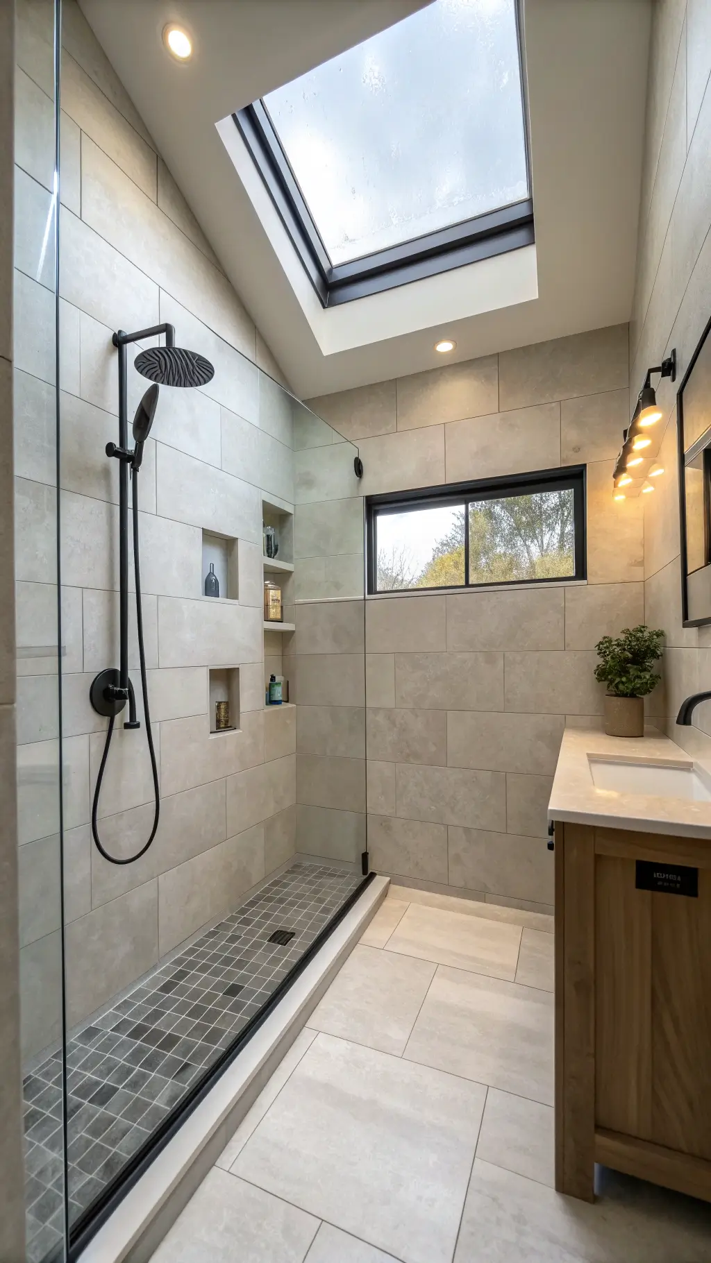 2164bright alcove shower compact bathroom skylight