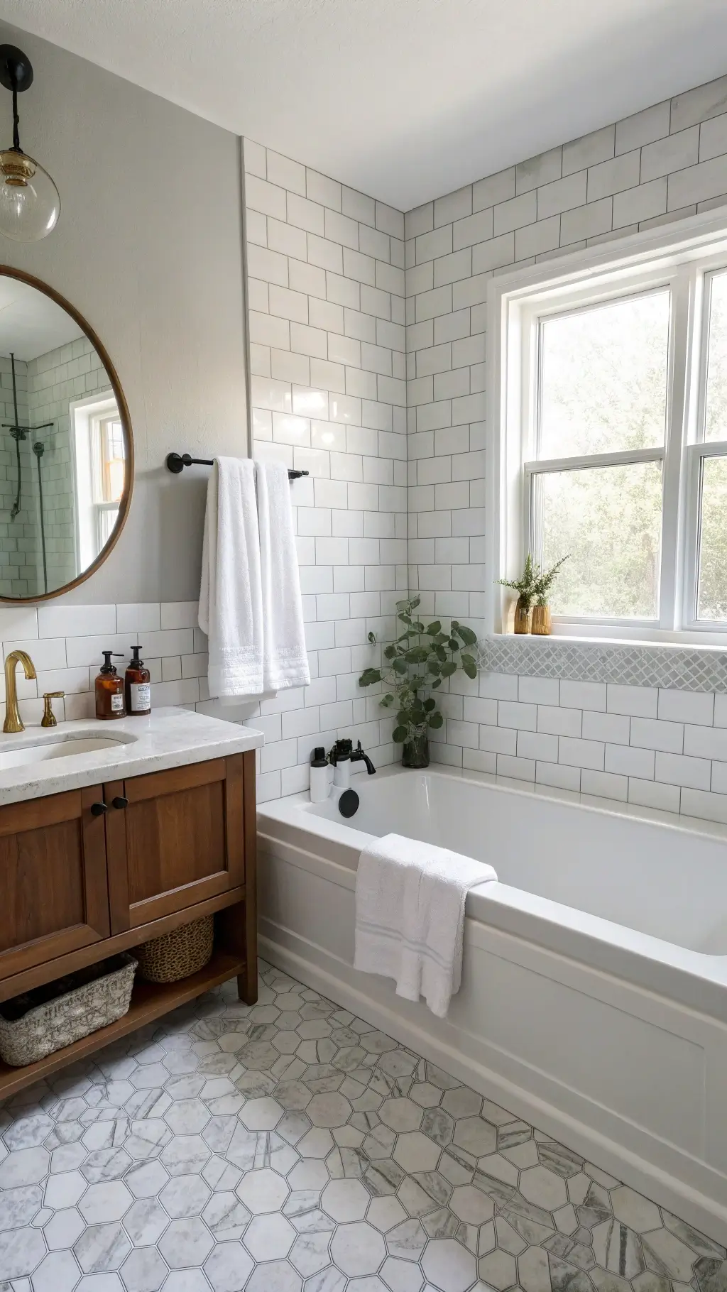 2179modern bathroom interior white tub walnut vanity